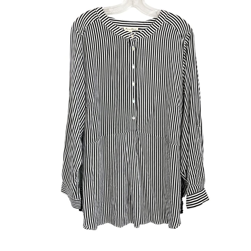 NEW Jane & Delancey Black White Striped Long Sleeve Blouse‎ Artsy Business Sz 2X